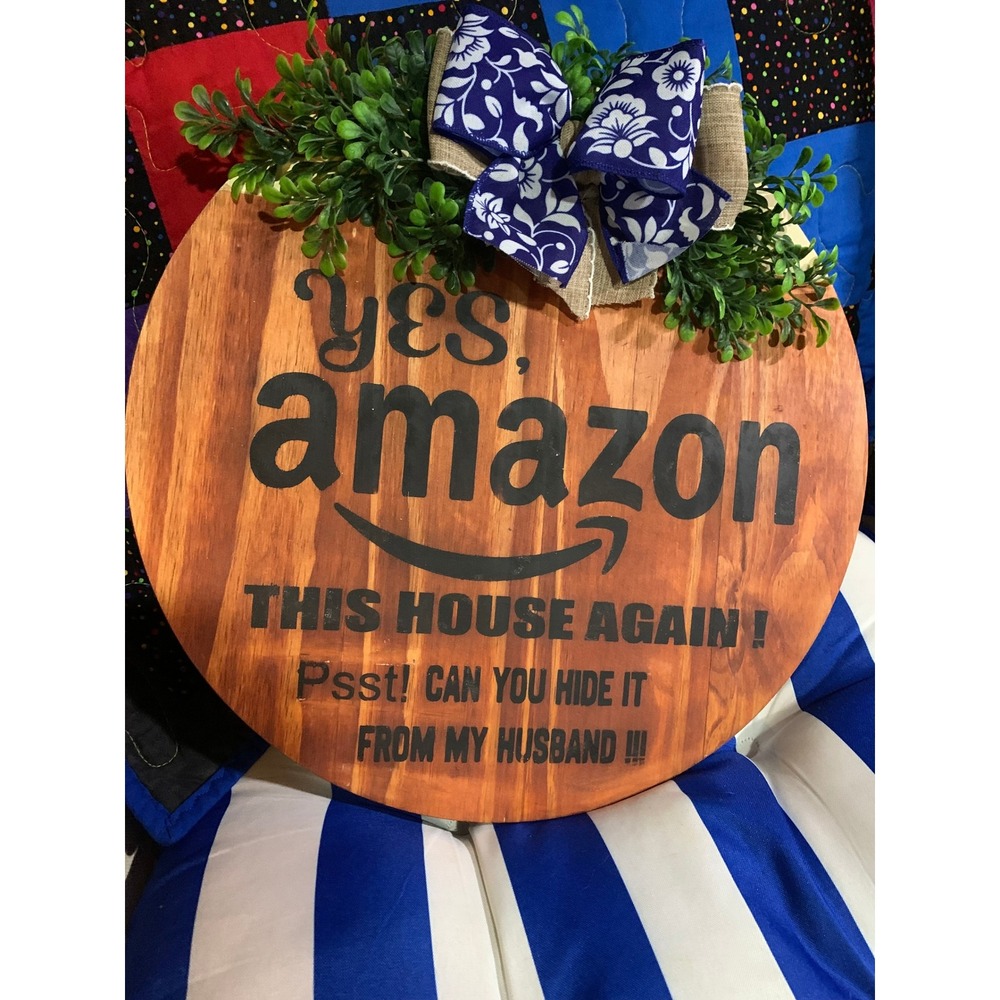 Funny Amazon Addict Decor Wood Sign Handmade Novelty Humor Home Decor